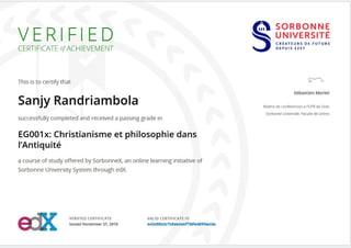Certification de MOOC "Christianisme et philosophie dans l'Antiquité"