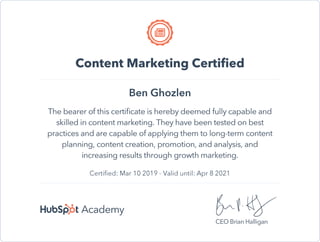 Certification Hubspot - Content Marketing