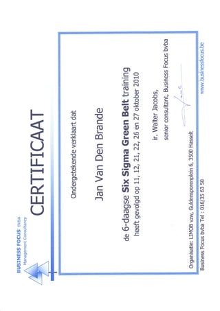 Certificate 6 Sigma green belt