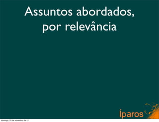 Assuntos abordados,
                           por relevância




domingo, 25 de novembro de 12
 