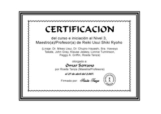 Certificación de Maestría Reiki