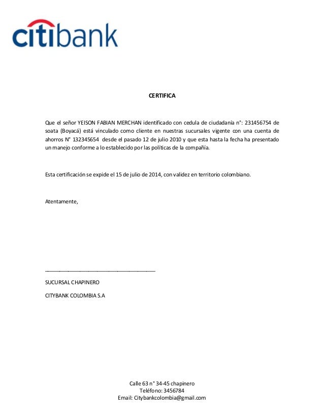 Carta de apertura de cuenta bancaria bancolombia