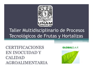 Taller Multidisciplinario de Procesos
 Tecnológicos de Frutas y Hortalizas

CERTIFICACIONES
EN INOCUIDAD Y
CALIDAD
AGROALIMENTARIA
 