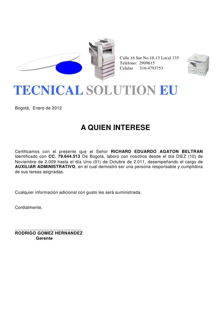 Certificacion laboral tecnical solution