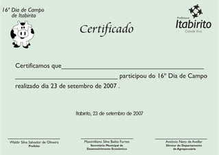 Certificado Dia de Campo