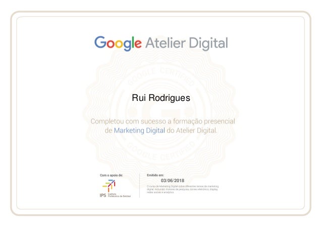 Certificado do Atelier Digital da Google