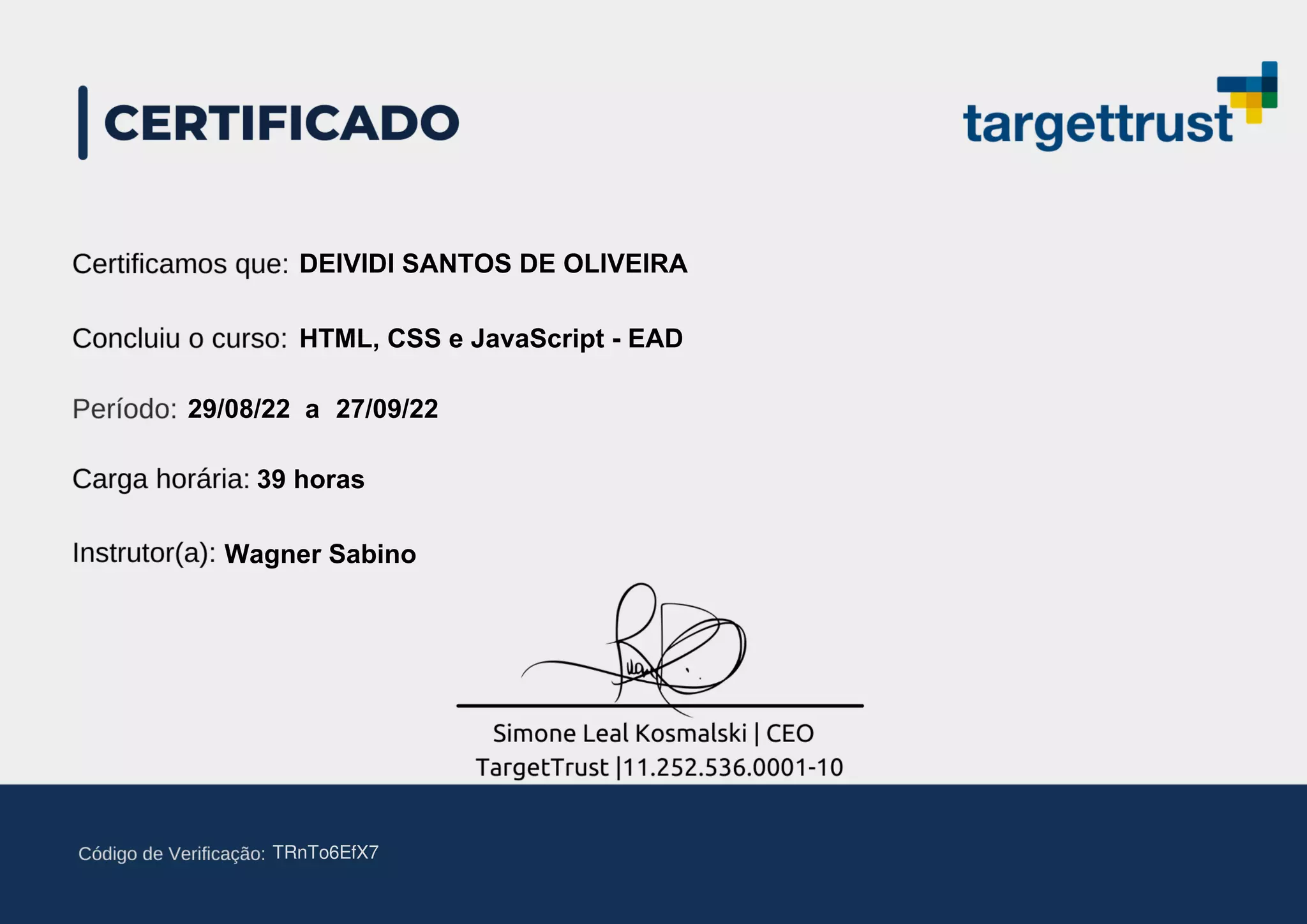 Certificado HTML, CSS e JavaScript | PPT