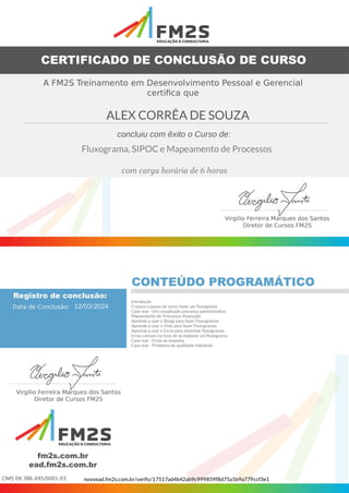 Certificado - FM2S - Alex Corrêa de Souza - Fluxograma, SIPOC e Mapeamento de Processos.pdf