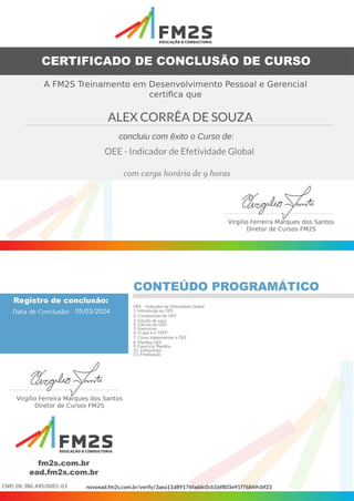 Certificado - FM2S - Alex Corrêa de Souza - OEE - Indicador de Efetividade.pdf