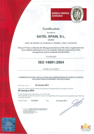 SATEL Certificado 14001 (inglés)