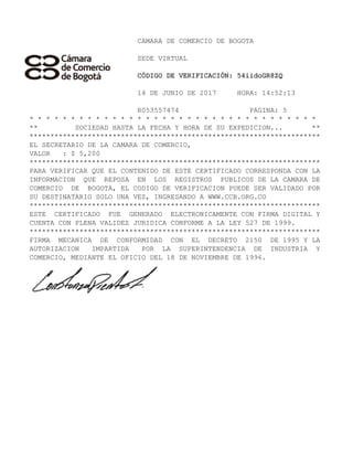 Certificado actualizado de camara y comercio | PDF