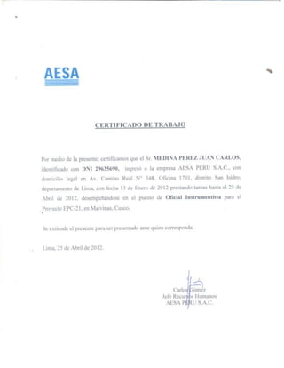 Certificado aesa