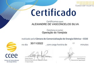 ALEXANDRE DE VASCONCELOS SILVA
30/11/2022
Operação do Varejista
7DA65108F1433F72
61
 