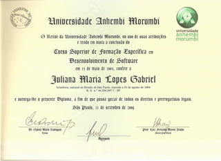 Certificado Graduação Anhembi Morumbi - Juliana Maria Lopes
