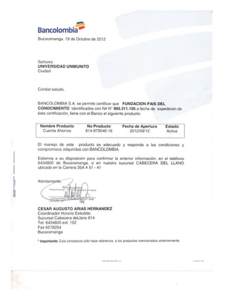 Certificado Bancolombia FPC