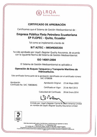 Certificado bt aztec iso 14001 