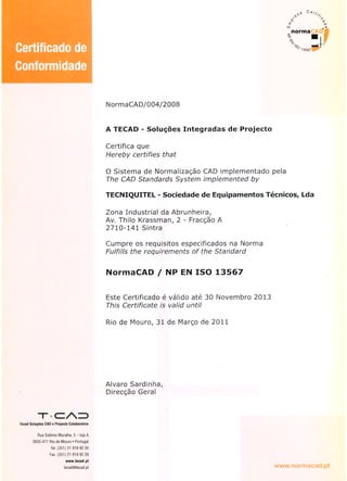 Certificado CAD NP-EN-ISO 13567 - TECNIQUITEL