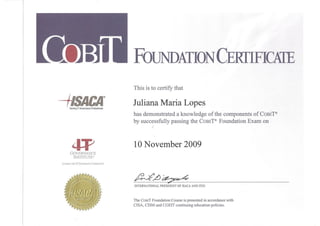 Certificado Cobit - Juliana Maria Lopes