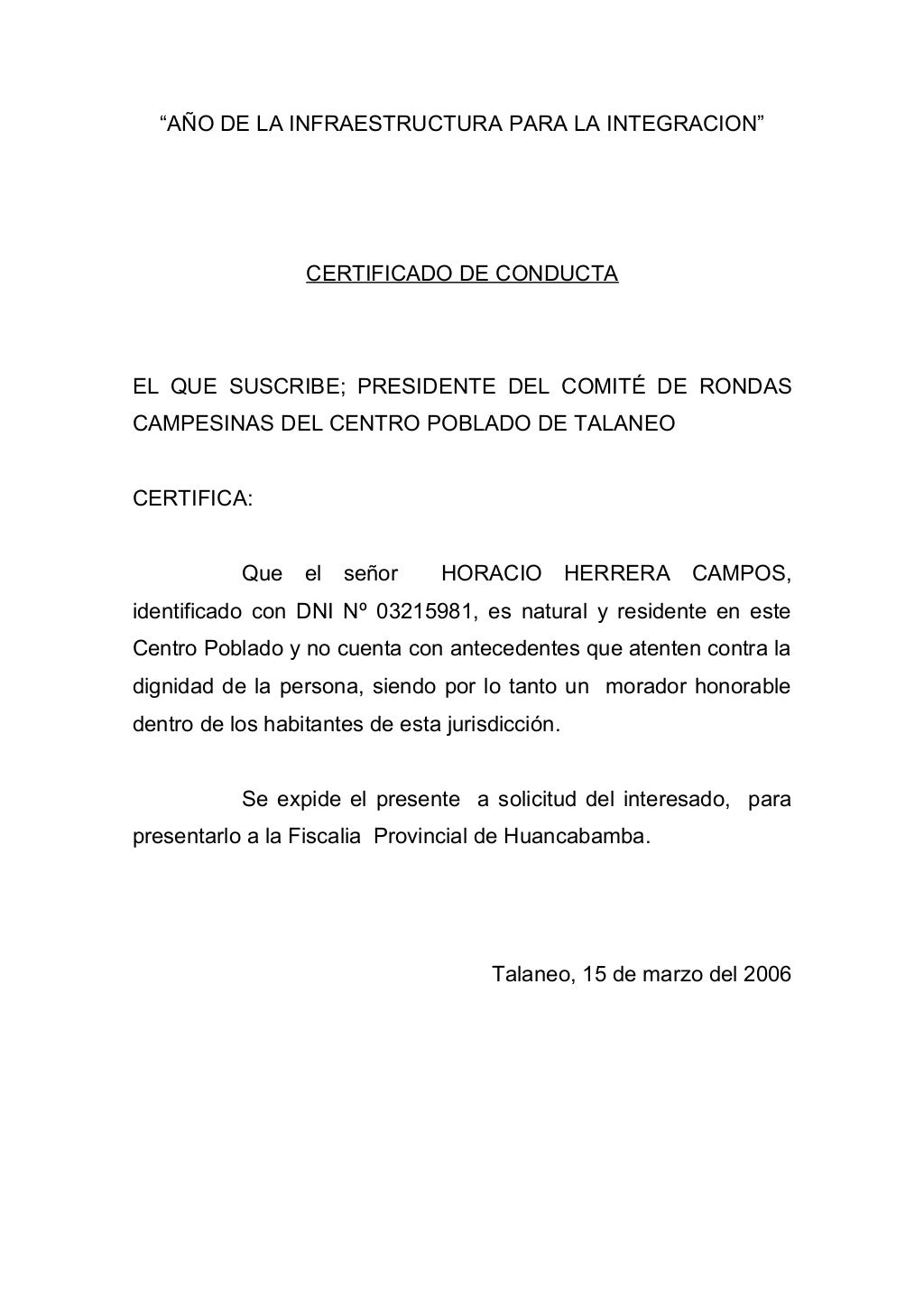 Certificado conducta