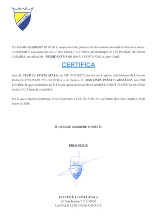 Certificado Costa Ayala CF