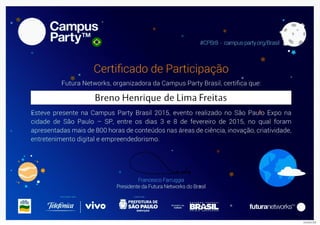 Certificate of Participation - Campus Party Brazil 2015