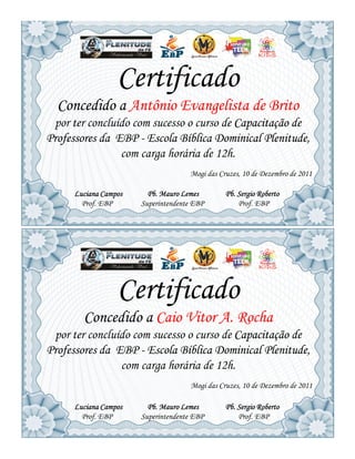 Certificado
  Concedido a Antônio Evangelista de Brito
 por ter concluído com sucesso o curso de Capacitação de
Professore...
