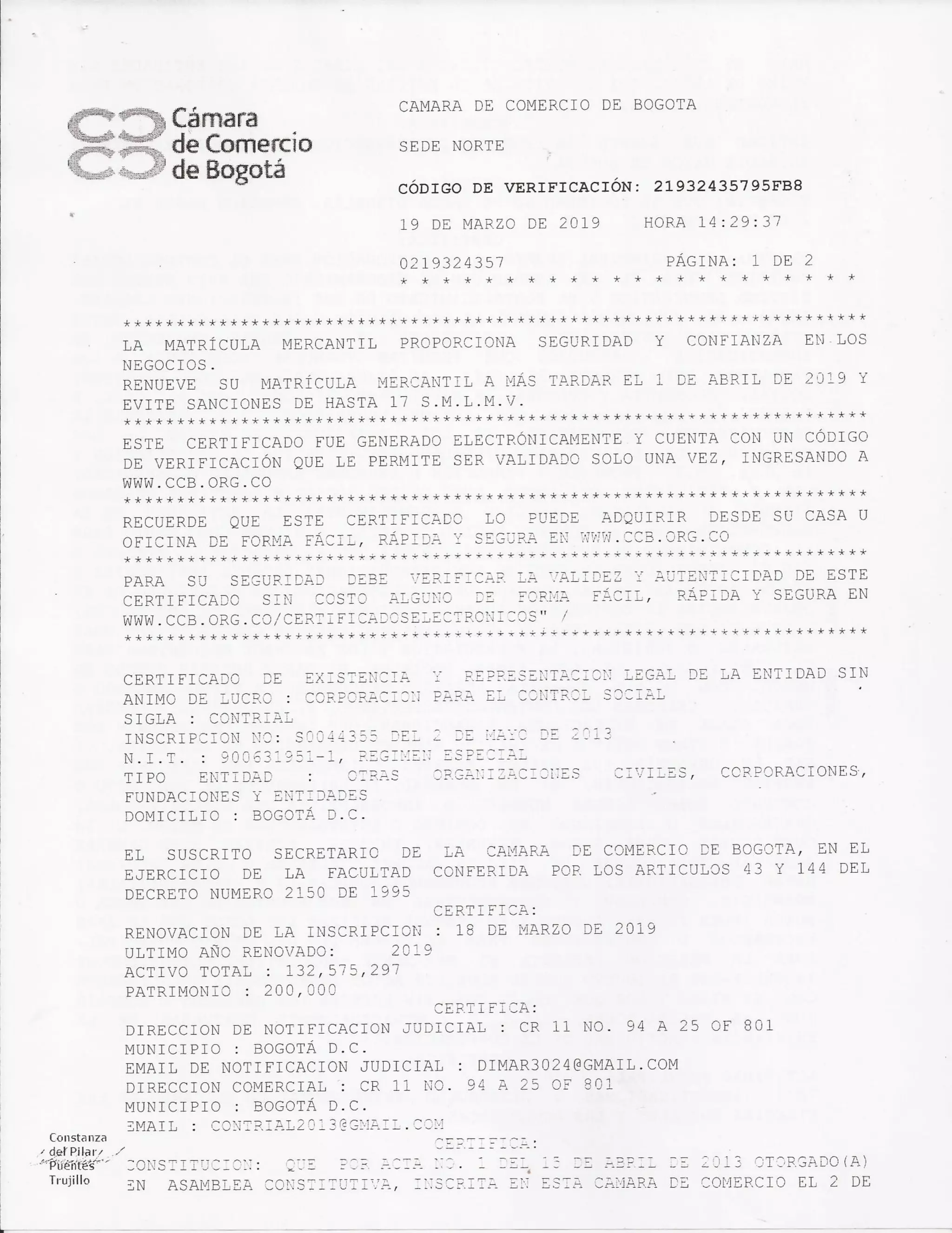 Certificado de camara y comercio | PDF