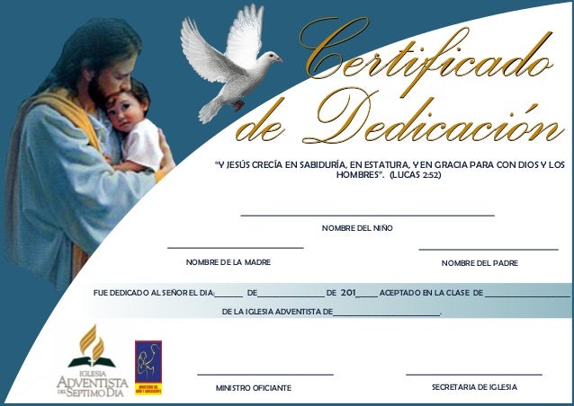 certificado de presentacion de ninos cristianos