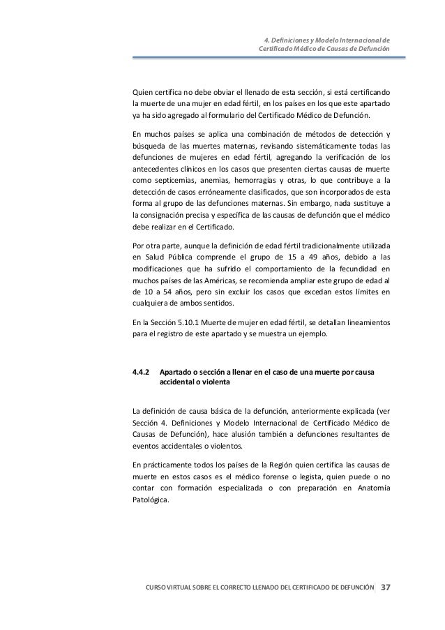 Certificado De Defuncion Correcto Llenado