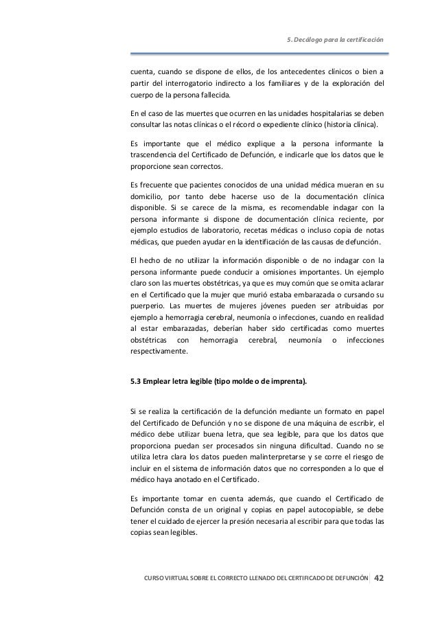 Certificado de defunciòn correcto llenado