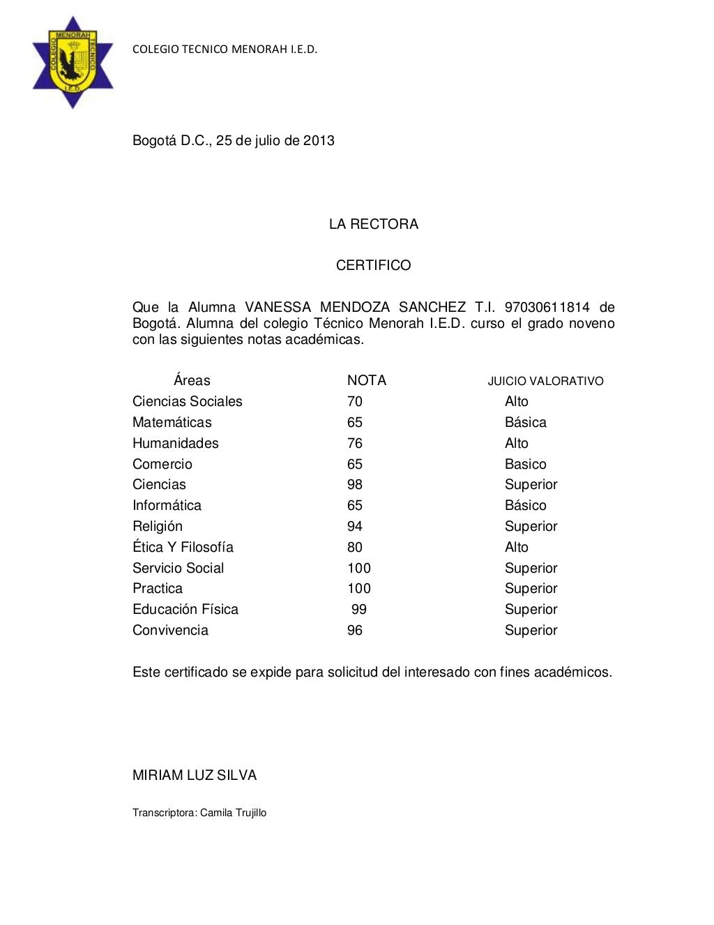 Certificado de estudios Certificado de estudios