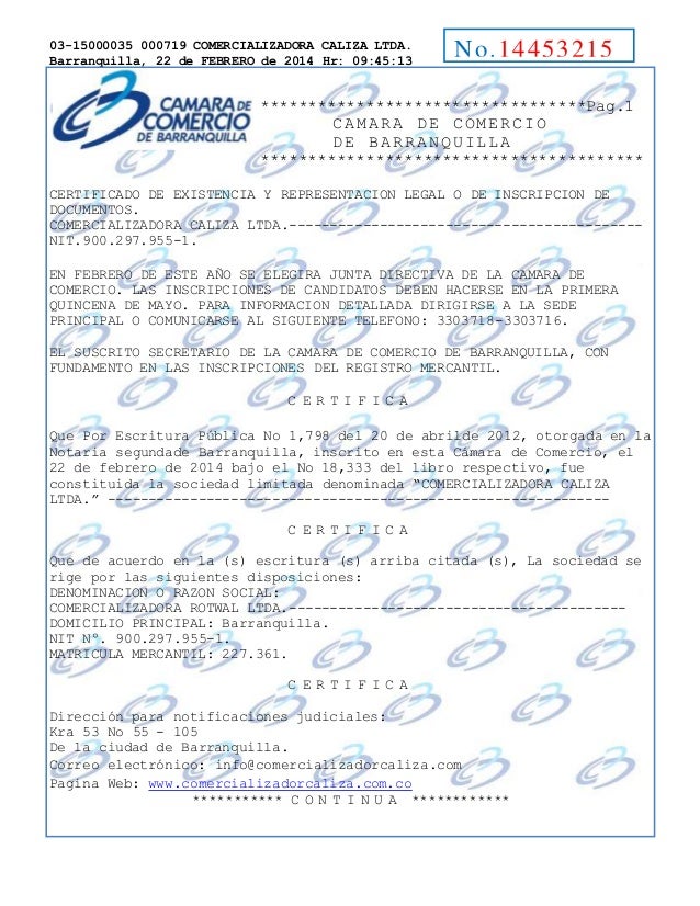Certificado De Existencia Y Representacion Legal Rotwal