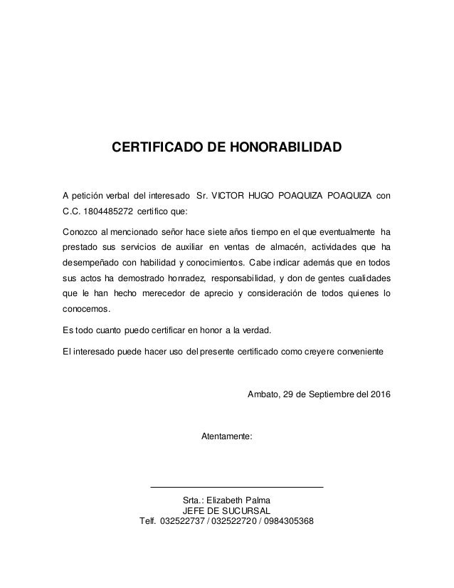 Certificado De Honorabilidad
