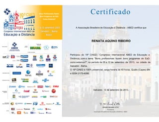 Certificado de participacao congresso abed 2013