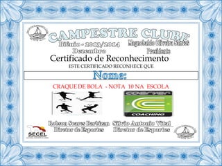 Certificado de Reconhecimento
ESTE CERTIFICADO RECONHECE QUE
CRAQUE DE BOLA - NOTA 10 NA ESCOLA
 