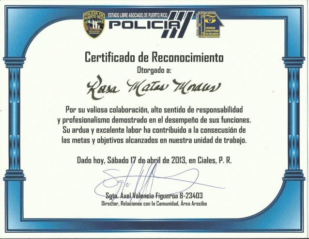 ejemplos de certificados de reconocimiento