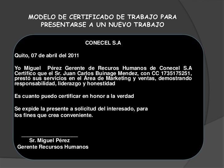 Certificado de trabajo