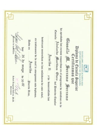 Certificado diploma escuela superior