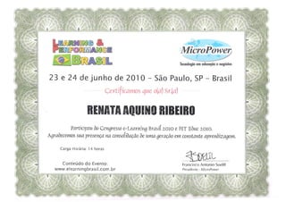 Certificado Elearningbr 2010