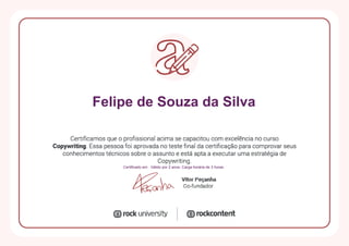 Felipe de Souza da Silva
Certificado em . Válido por 2 anos. Carga horária de 3 horas.
Powered by TCPDF (www.tcpdf.org)
 