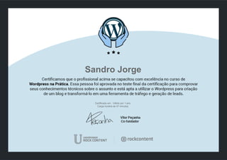 Sandro Jorge
Certificado em . Válido por 1 ano.
Carga horária de 47 minutos.
Powered by TCPDF (www.tcpdf.org)
 