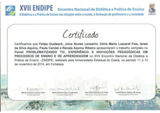 Certificado endipe 2014 apresentacao de painel