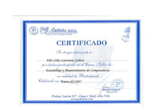 Certificado ensamblaje computadoras