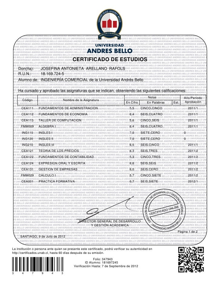 Certificado Notas año 20011 y Parcial 1er Semestre 2012