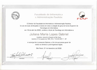 Certificado Graduação Fiap - Juliana Maria Lopes