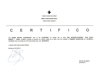 Certificado institut catala de la salut. prl prevencion de riesgos laborales