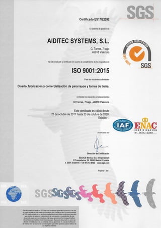 Certificado ISO 9001 Aiditec Systems