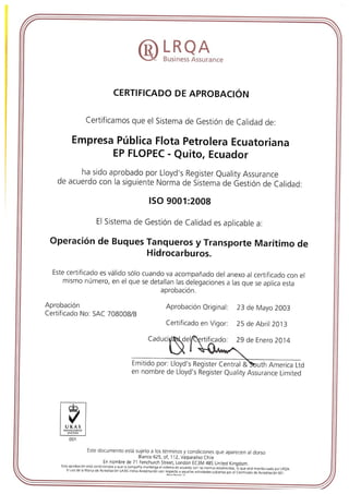 Certificado iso 9001 ep flopec (e) 