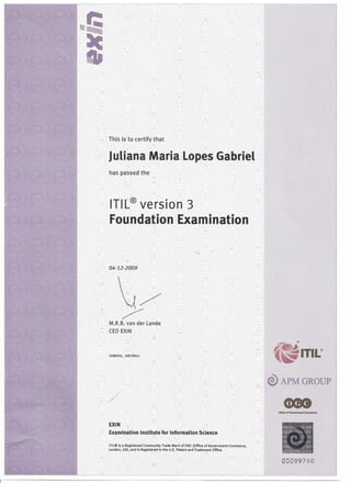 Certificado Itil - Juliana Maria Lopes