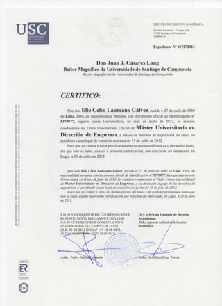 Certificado mba  dirección de empresas